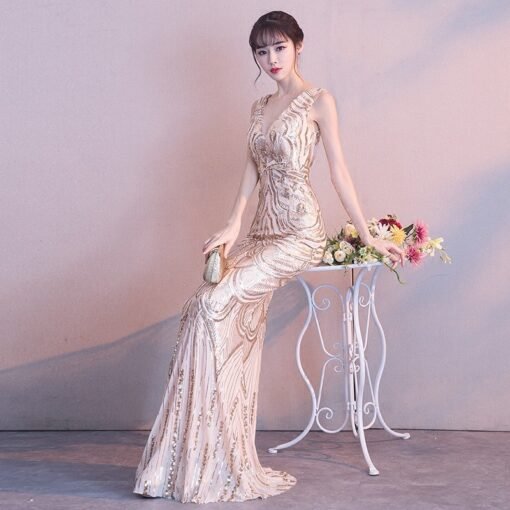 gold mermaid evening dress 751-04