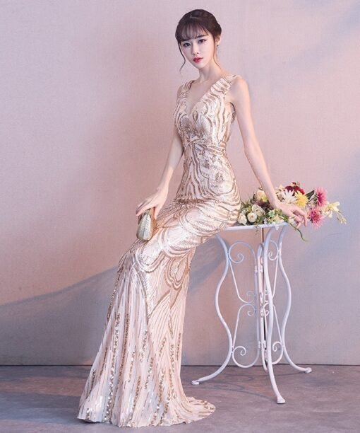 gold mermaid evening dress 751-04