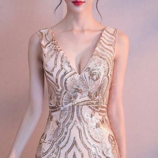 gold mermaid evening dress 751-04