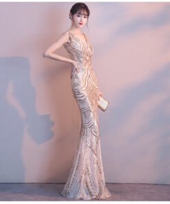 gold mermaid evening dress 751-05