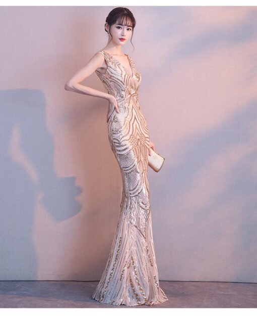 gold mermaid evening dress 751-05