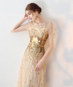 gold prom dress cheap 0723-01