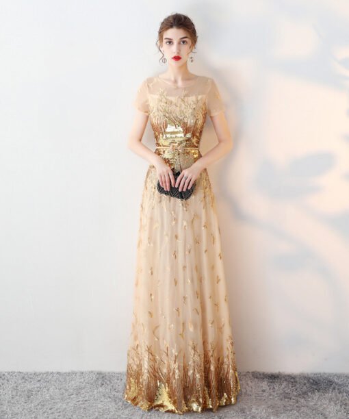 gold prom dress cheap 0723-02
