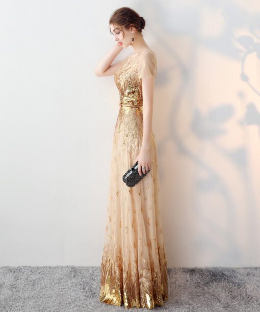 gold prom dress cheap 0723-03