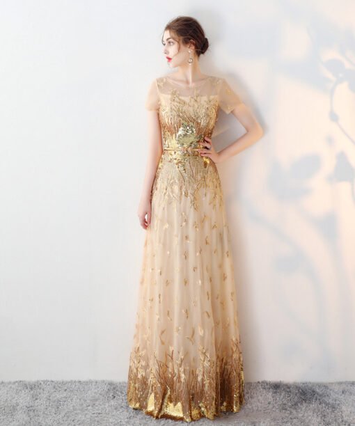 gold prom dress cheap 0723-04