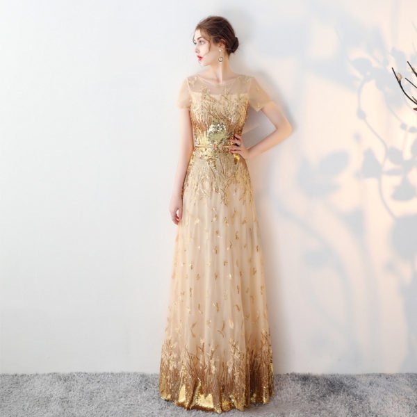 gold prom dress cheap 0723-04