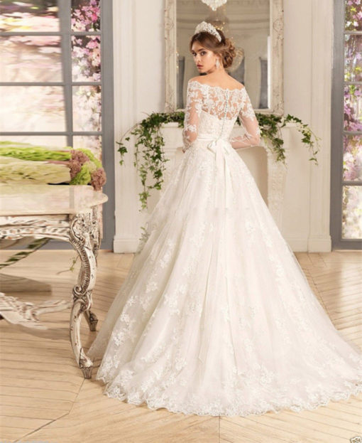 Lace Off the Shoulder Ivory A Line Midi Wedding Dress main image 0