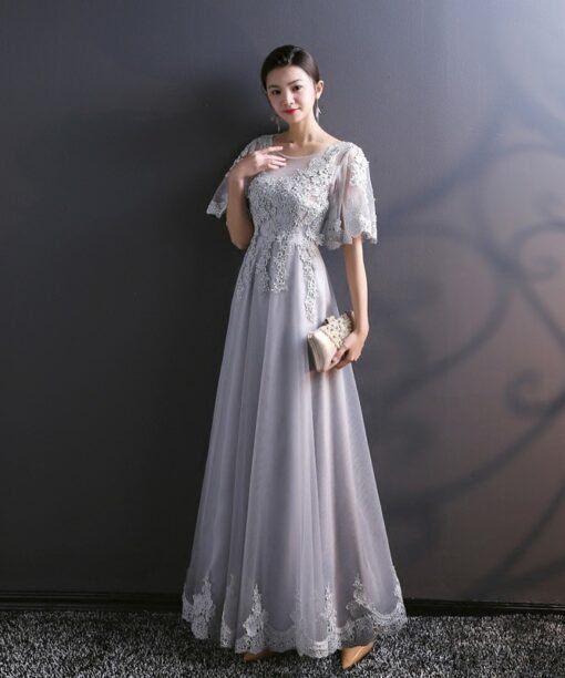 light grey bridesmaid dress 753-01