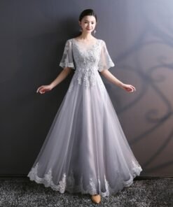 light grey bridesmaid dress 753-05
