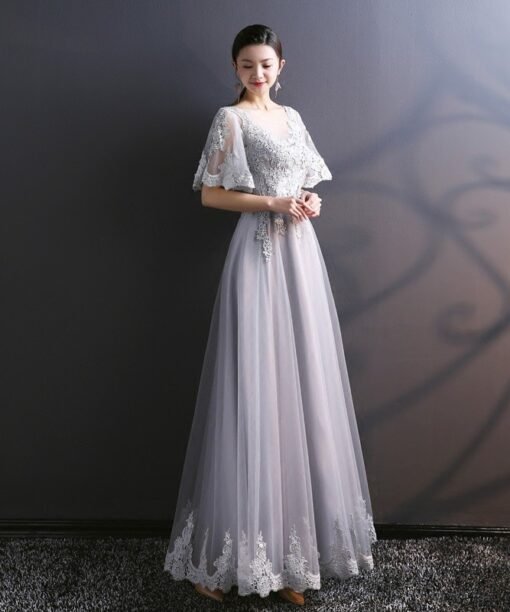 light grey bridesmaid dress 753-05