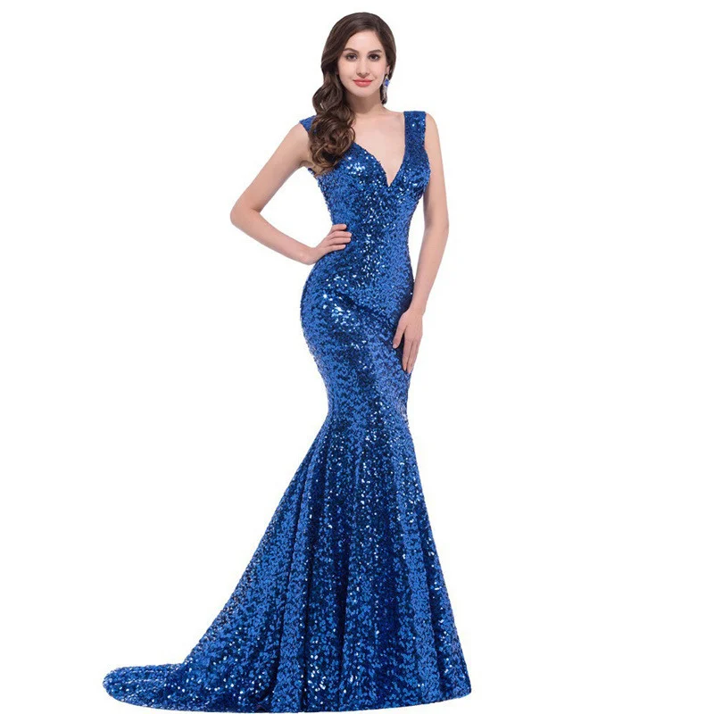 Mermaid Prom Dress Under 100 V Neck Sleeveless Paillette - Image 8