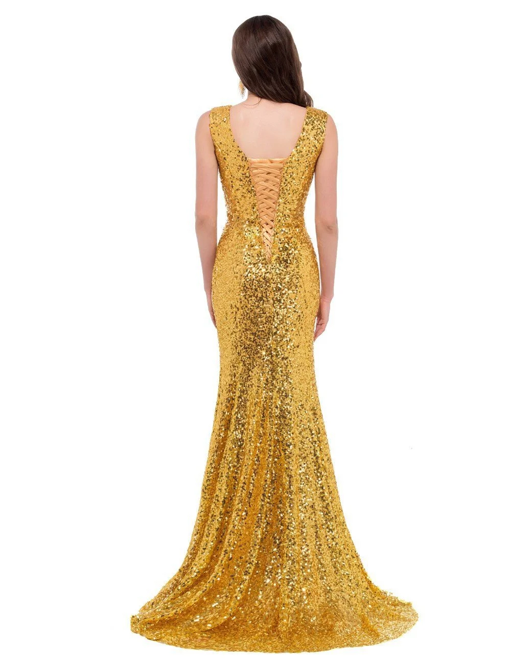 Mermaid Prom Dress Under 100 V Neck Sleeveless Paillette - Image 7