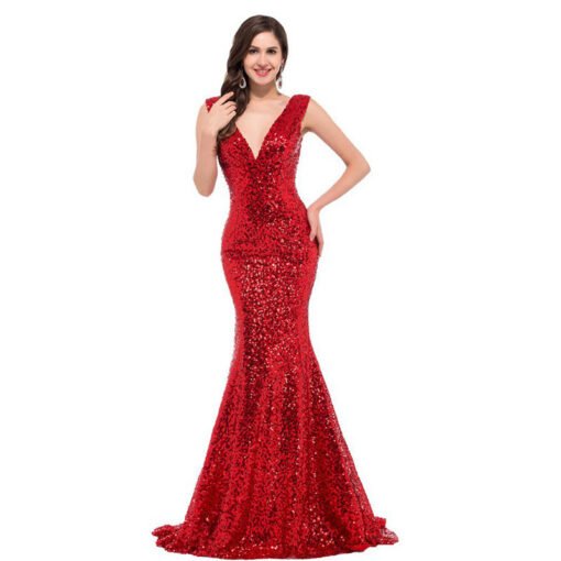 Mermaid Prom Dress Under 100 V Neck Sleeveless Paillette - Image 4