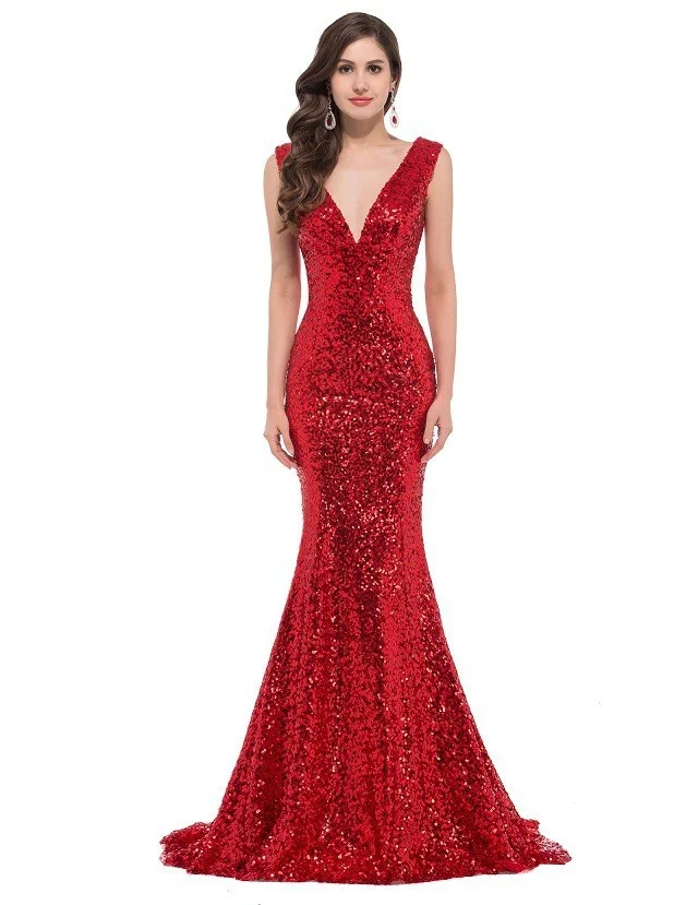 Mermaid Prom Dress Under 100 V Neck Sleeveless Paillette - Image 3