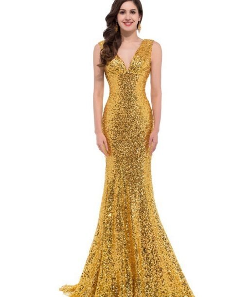 Alternative view of Mermaid Prom Dress Under 100 V Neck Sleeveless Paillette