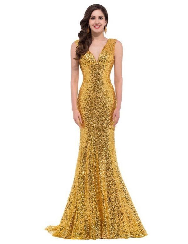 Mermaid Prom Dress Under 100 V Neck Sleeveless Paillette - Image 2