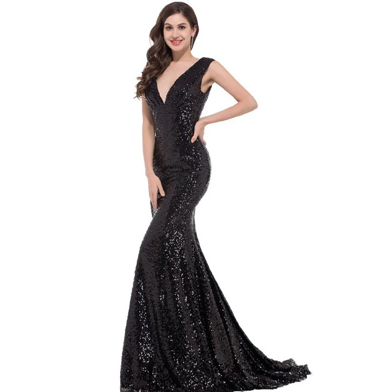 Mermaid Prom Dress Under 100 V Neck Sleeveless Paillette - Image 9