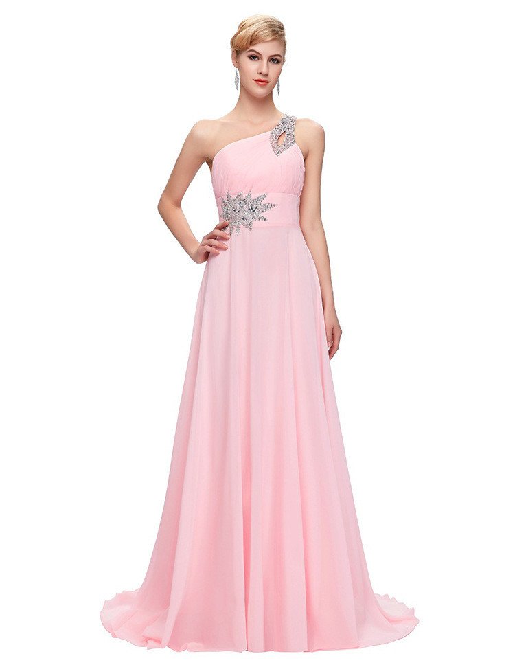 One Shoulder Bridesmaid Dress Long A Line Beading Sale