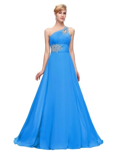 One Shoulder Bridesmaid Dress Long A Line Beading Sale - Image 9
