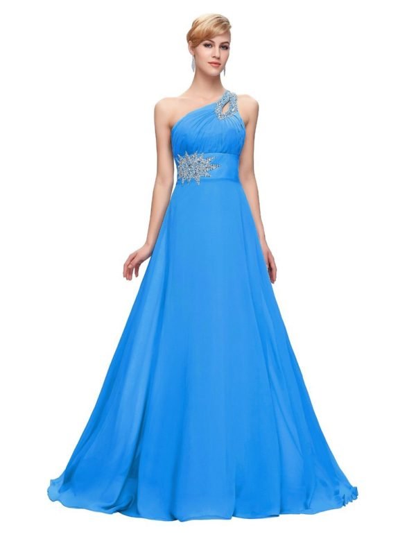 One Shoulder Bridesmaid Dress Long A Line Beading Sale - Image 9