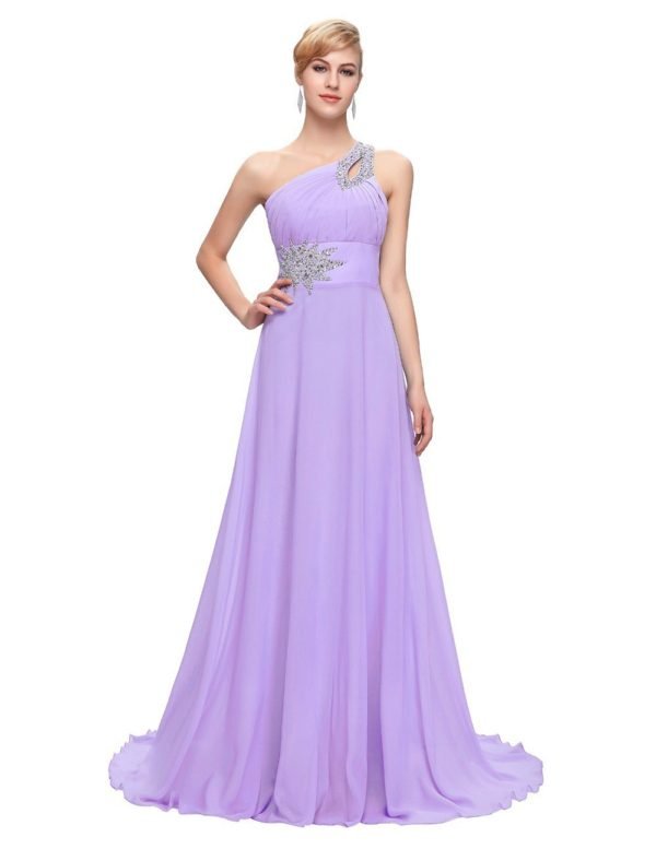 One Shoulder Bridesmaid Dress Long A Line Beading Sale - Image 5