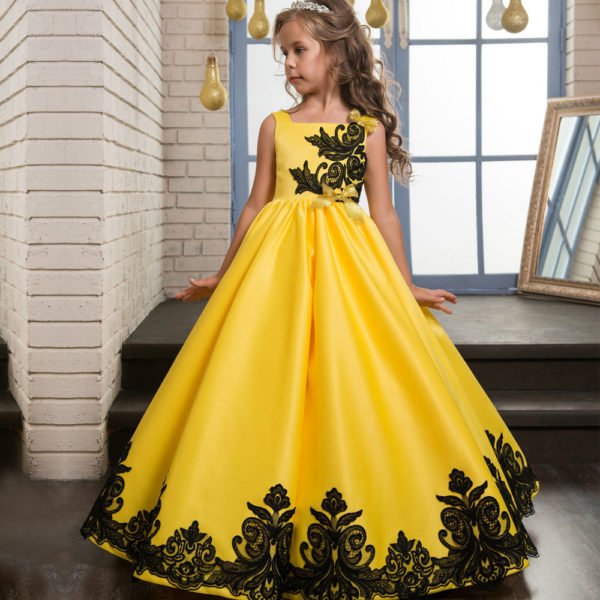 yellow flower girl dress-0616-01