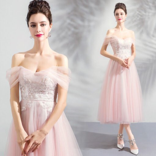 Cocktail Dress Online A Line Tea Length Light Pink - Image 7