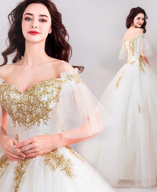 Gold And White Wedding Dress Sweetheart Necklice Sale