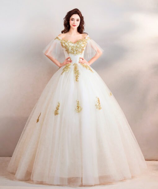 gold and white wedding dress 768-06