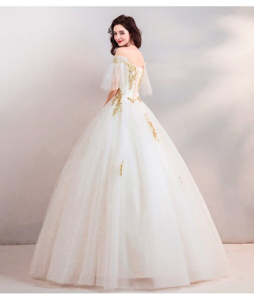 gold and white wedding dress 768-07