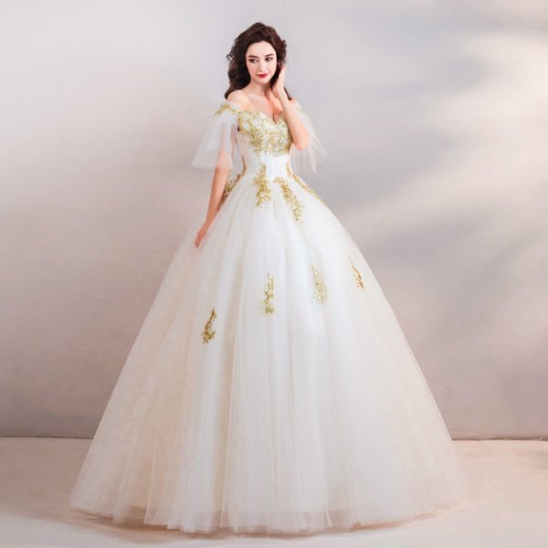 gold and white wedding dress 768-08