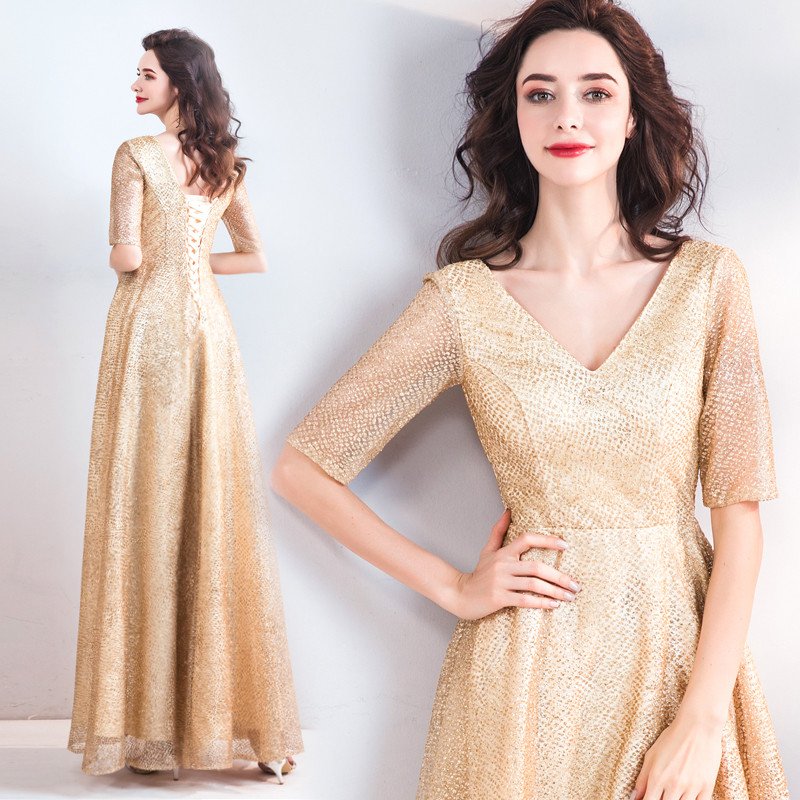floor length gold gown