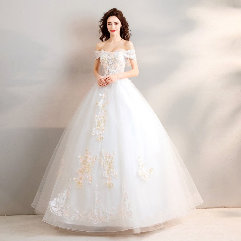 a line princess off the shoulder wedding dress