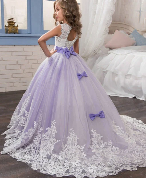 Purple Tulle V Neck Lace Floral A Line Long Prom Dress Open Back Forma –  Eip Collection