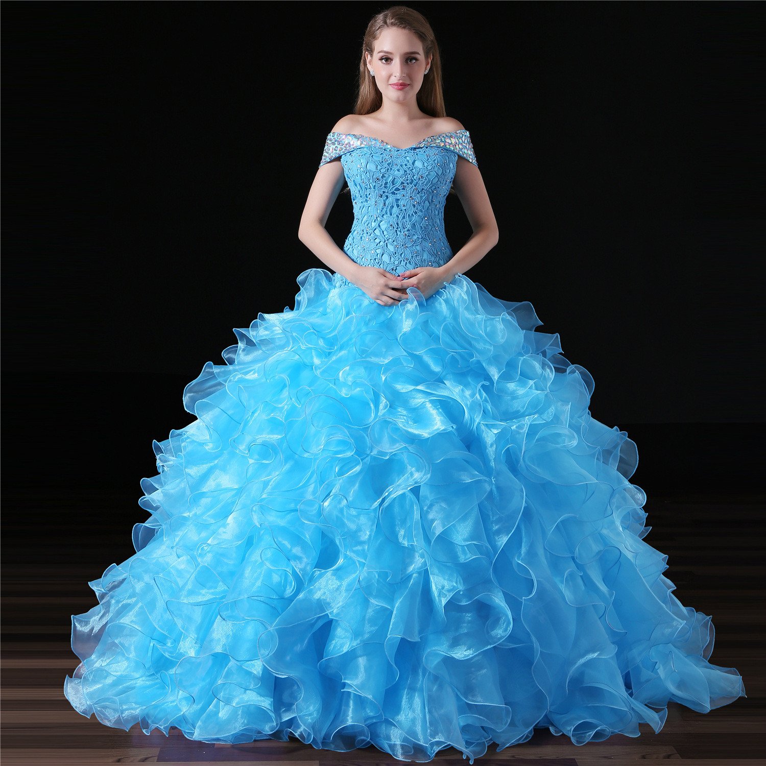 light blue ball gown prom dress