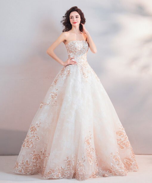 ball gown wedding dress strapless 0801-03