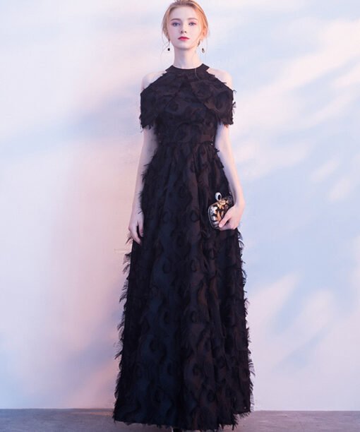 black long evening dress 0813-03