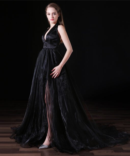 black prom dress with train-0842-01