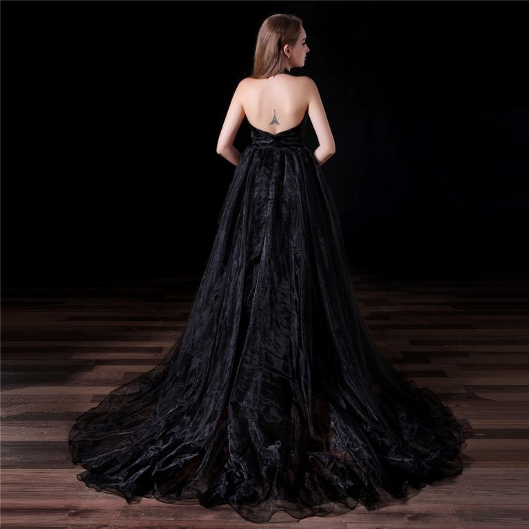 Black Prom Dress With Train V Neck A Line Slit For Sale