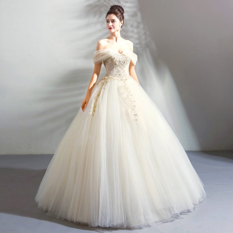 white gown with gold