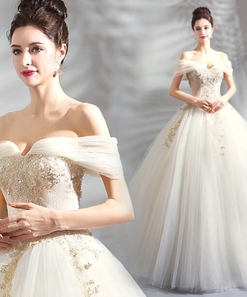 gold and white wedding dress 0804-04