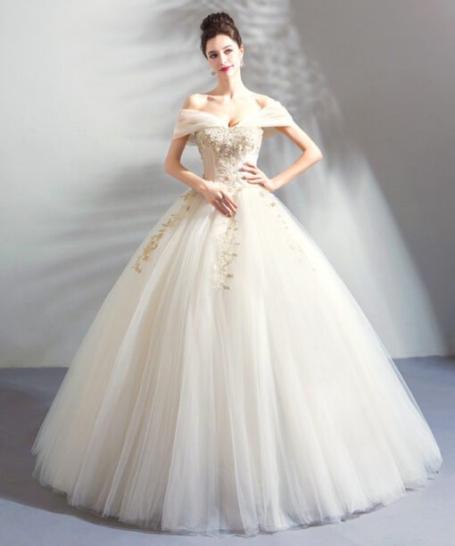 gold and white wedding dress 0804-05