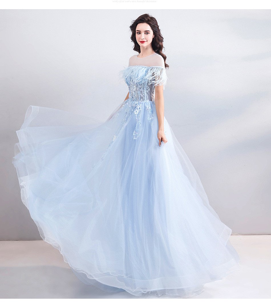 Light Blue Formal Dress Scoop Neck A Line Long Prom Dress