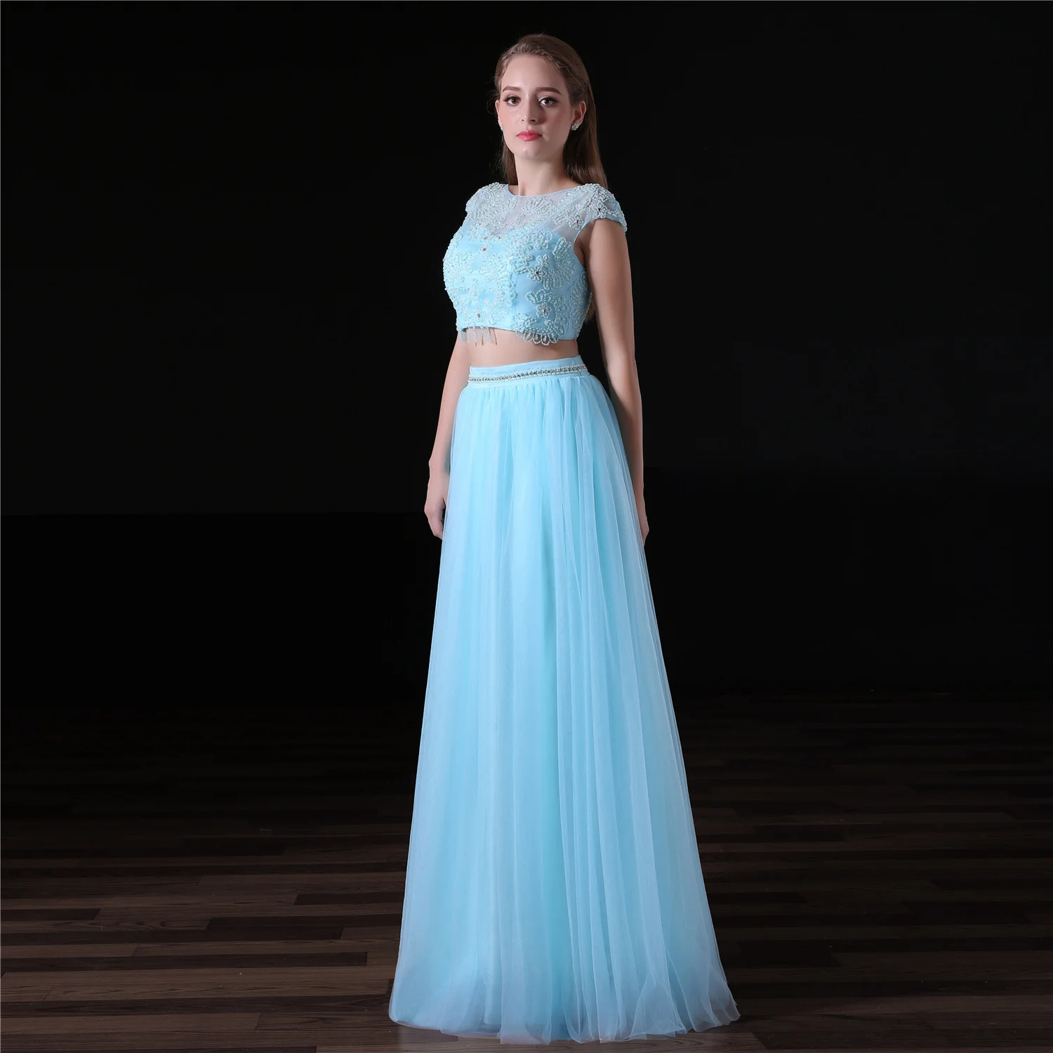 light blue two piece prom dress-0822-01