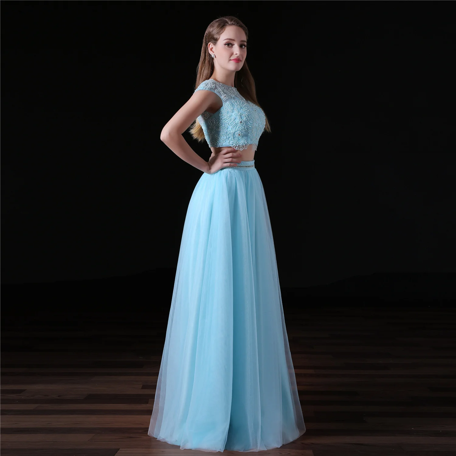 light blue two piece prom dress-0822-02