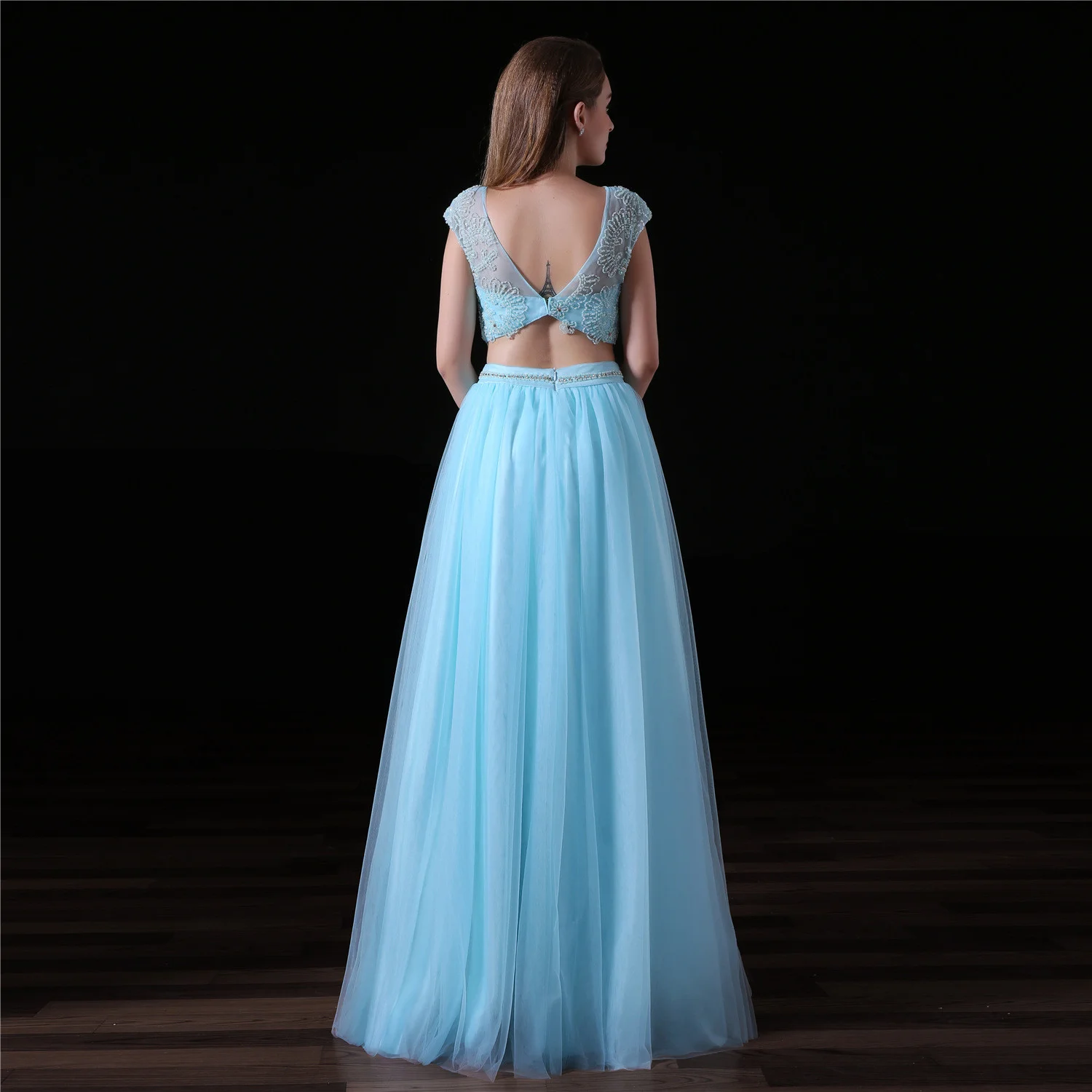 light blue two piece prom dress-0822-03