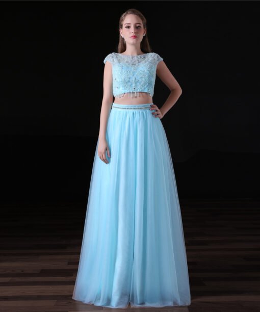 light blue two piece prom dress-0822-05
