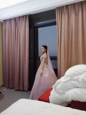 Pink Ball Gown Prom Dress Lace Flower Wedding Dress