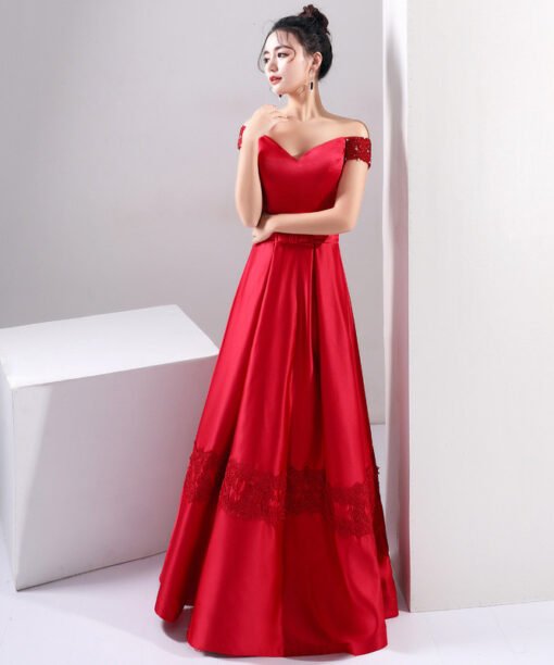 off the shoulder red prom dress-0860-01