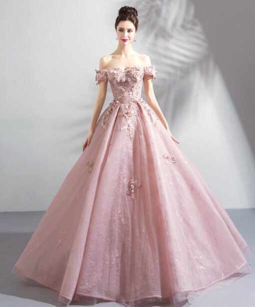 pink ball gown prom dress-0820-08